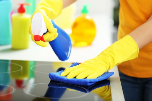 Domestic cleaner tidying a kitchen in Walthamstow E17